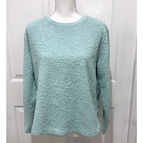 Oscar De La Renta Women’s Green Embossed Floral Scoop Long Sleeve Sweate… - Picture 1 of 10